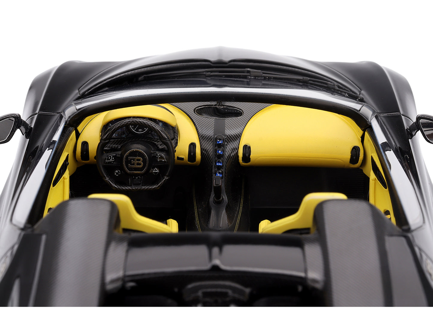 Bugatti W16 Mistral Black with Yellow Interior 1/18 Model Car by Top Speed-DiecastModeler.com