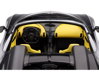 Bugatti W16 Mistral Black with Yellow Interior 1/18 Model Car by Top Speed-DiecastModeler.com