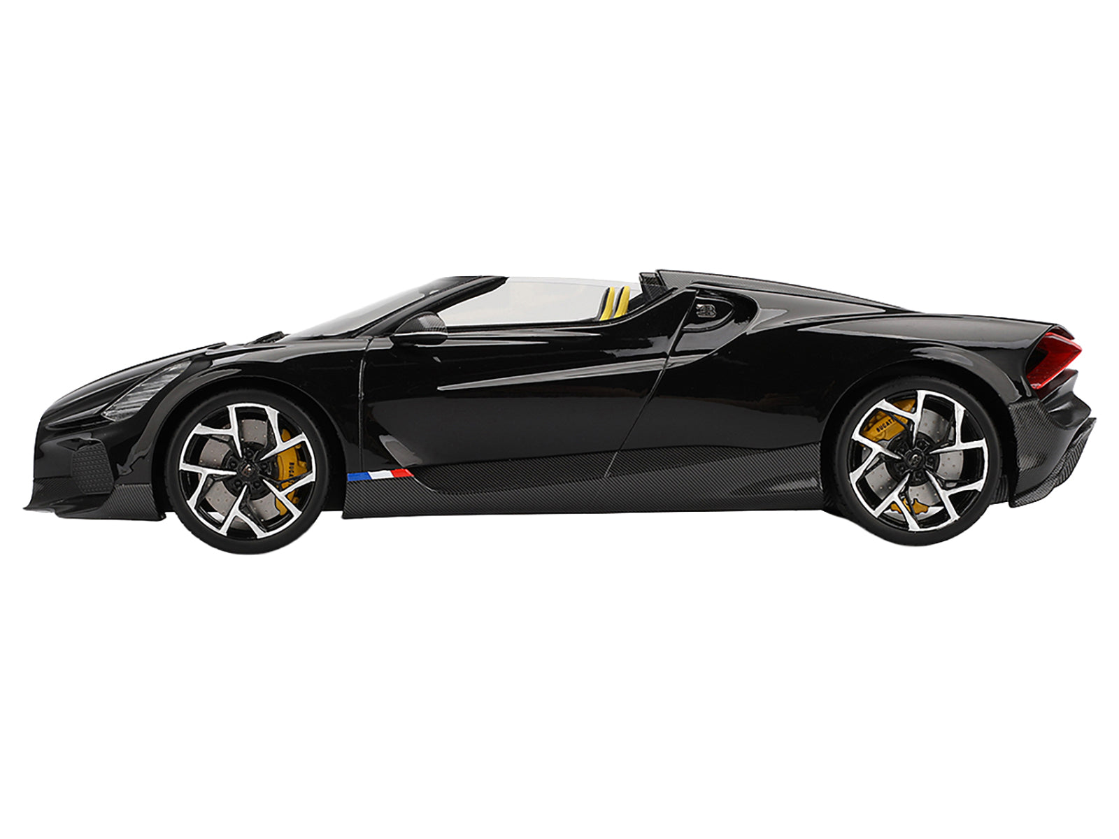 Bugatti W16 Mistral Black with Yellow Interior 1/18 Model Car by Top Speed-DiecastModeler.com
