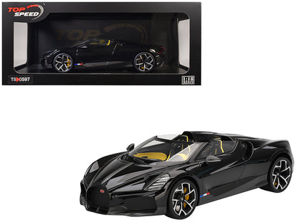 Bugatti W16 Mistral Black with Yellow Interior 1/18 Model Car by Top Speed-DiecastModeler.com