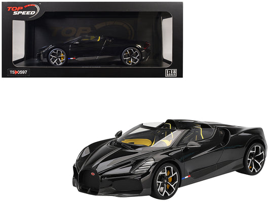 Bugatti W16 Mistral Black with Yellow Interior 1/18 Model Car by Top Speed-DiecastModeler.com