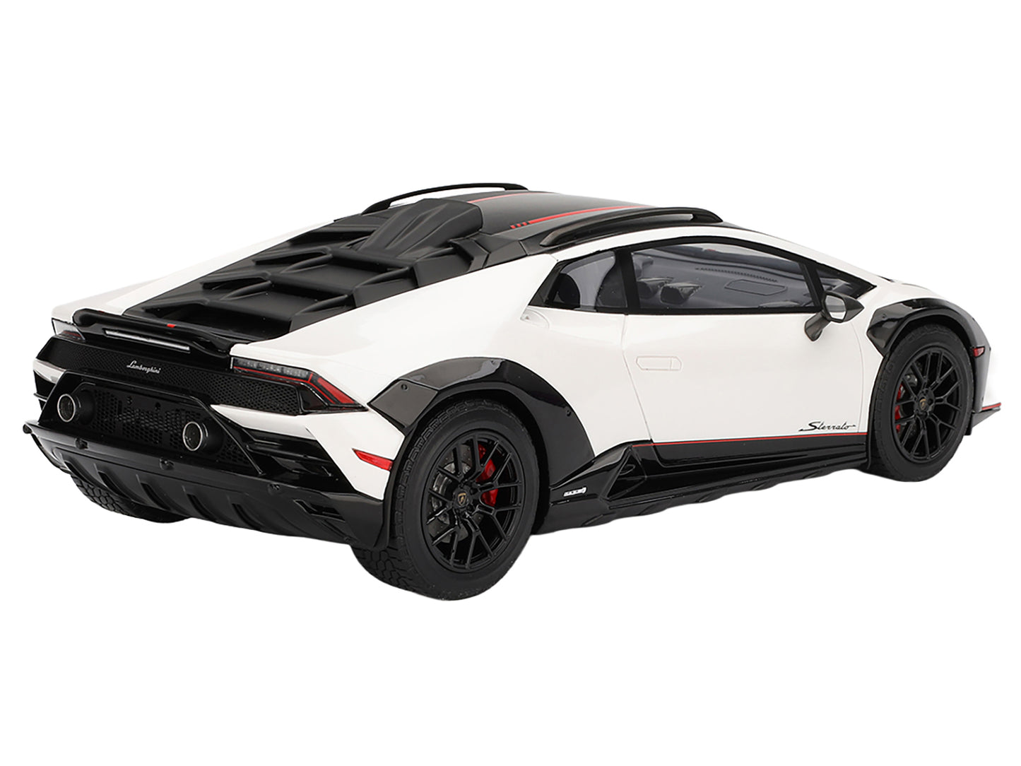 Lamborghini Huracan Sterrato Bianco Asopo White with Matt Black Top and Red Stripes 1/18 Model Car by Top Speed