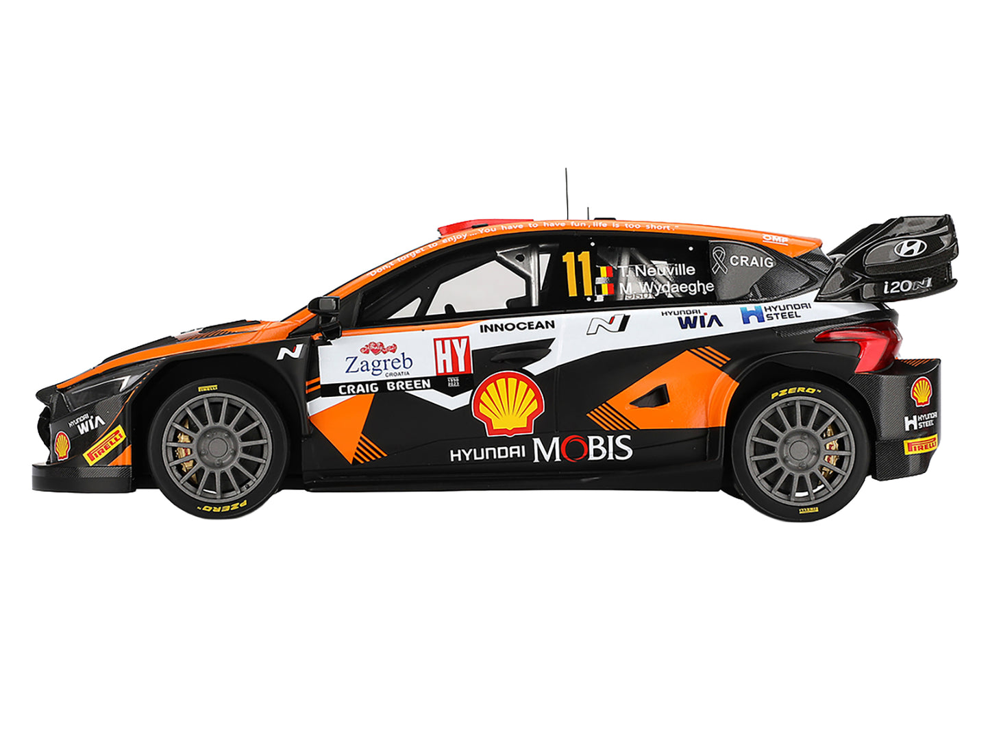Hyundai i20 N Rally1 Hybrid #11 Thierry Neuville - Martijn Wydaeghe "Hyundai Shell Mobis WRT"  Winner "Rally Croatia Power Stage" (2023) 1/18 Model Car by Top Speed-DiecastModeler.com