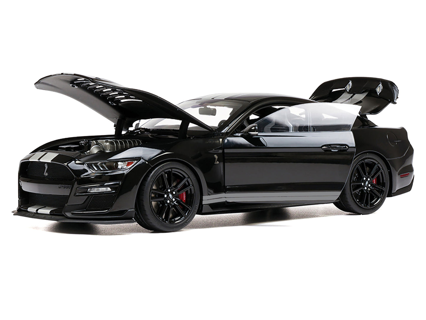 2022 Ford Mustang Shelby GT500 Black with Silver Stripes 1/18 Diecast Model Car by IXO Models-DiecastModeler.com
