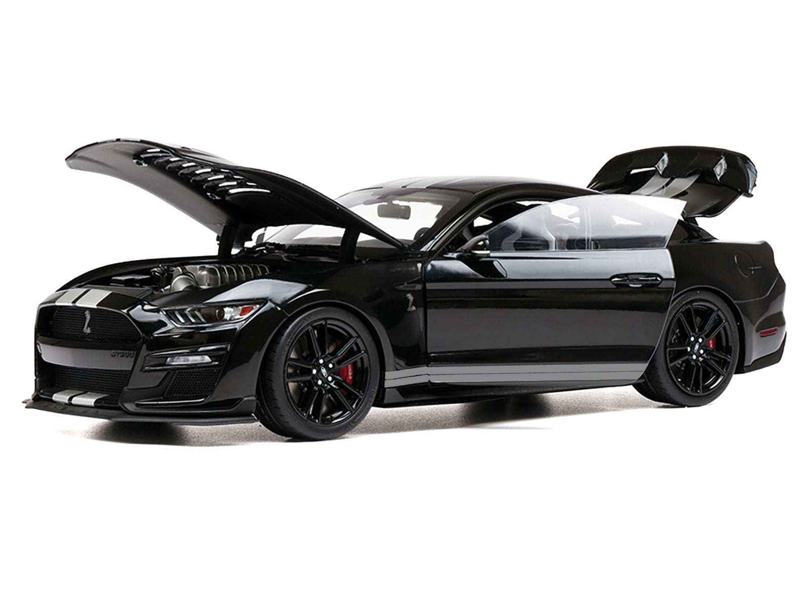 2022 Ford Mustang Shelby GT500 Black with Silver Stripes 1/18 Diecast Model Car by IXO Models-DiecastModeler.com