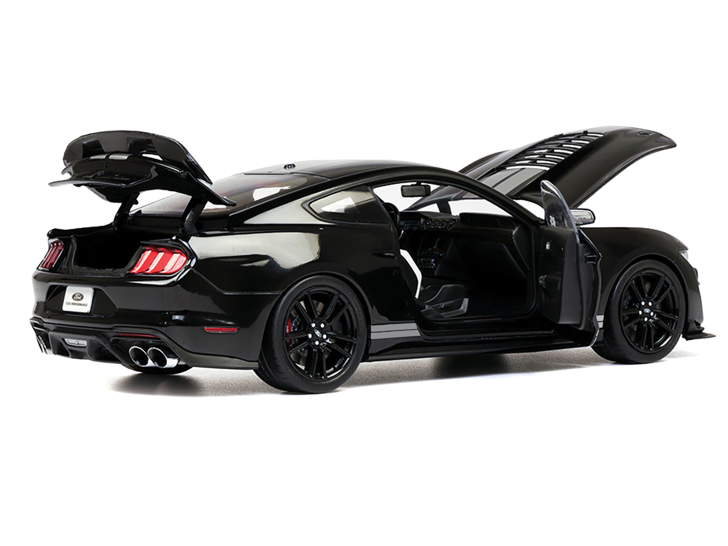 2022 Ford Mustang Shelby GT500 Black with Silver Stripes 1/18 Diecast Model Car by IXO Models-DiecastModeler.com