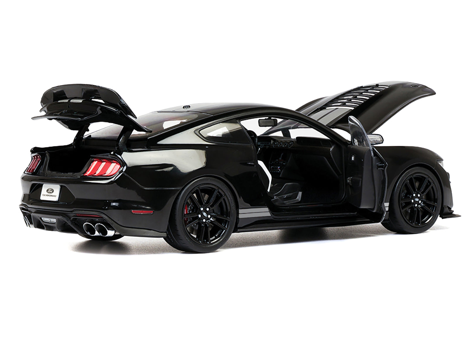 2022 Ford Mustang Shelby GT500 Black with Silver Stripes 1/18 Diecast Model Car by IXO Models-DiecastModeler.com