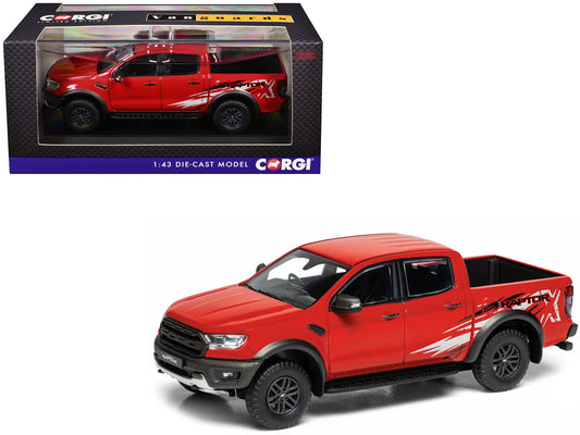 Ford Ranger Raptor X SE Pickup Truck RHD (Right Hand Drive) True Red with Graphics "Vanguards" Series 1/43 Diecast Model Car by Corgi