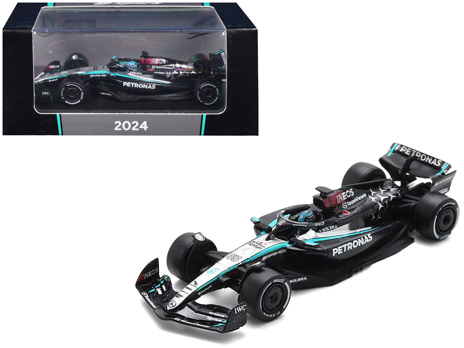 Mercedes-AMG F1 W15 E Performance #63 George Russell "Petronas" Formula One F1 "Bahrain GP" (2024) 1/64 Diecast Model Car by Spark-DiecastModeler.com