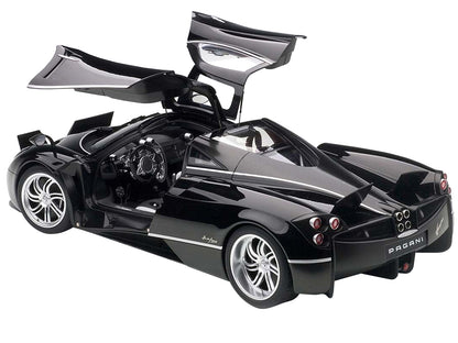 Pagani Huayra Gloss Black with Silver Stripes and Silver Wheels 1/12 Model Car by Autoart-DiecastModeler.com
