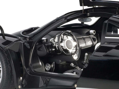 Pagani Huayra Gloss Black with Silver Stripes and Silver Wheels 1/12 Model Car by Autoart-DiecastModeler.com