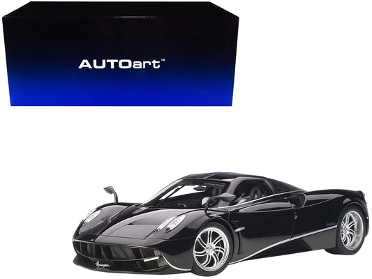 Pagani Huayra Gloss Black with Silver Stripes and Silver Wheels 1/12 Model Car by Autoart-DiecastModeler.com