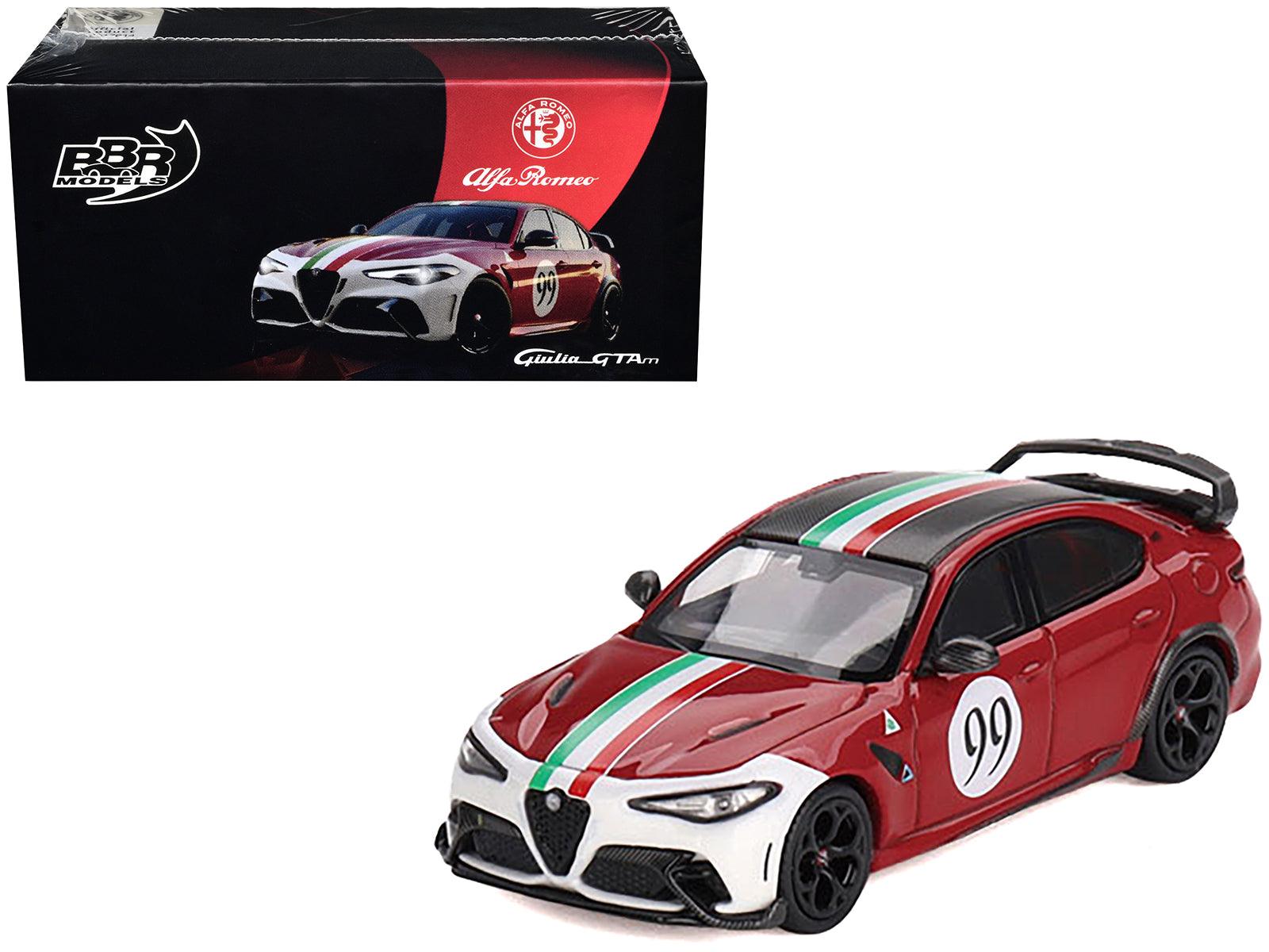 Alfa Romeo Giulia GTAm #99 Rosso GTA Red with Carbon Top and Stripes "Centro Stile" Livery 1/64 Diecast Model Car by BBR-DiecastModeler.com
