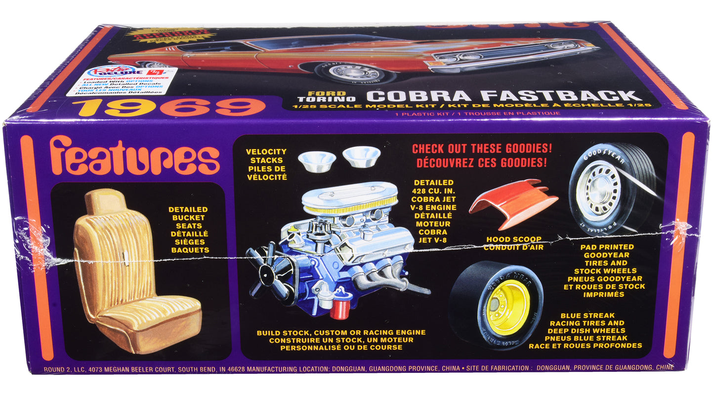 Skill 2 Model Kit 1969 Ford Torino Cobra Fastback 3-in-1 Kit 1/25 Scale Model by AMT-DiecastModeler.com
