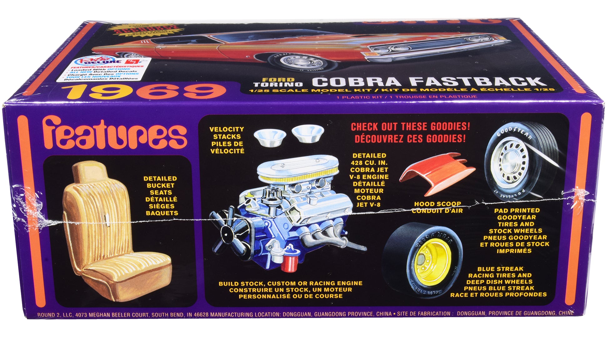 Skill 2 Model Kit 1969 Ford Torino Cobra Fastback 3-in-1 Kit 1/25 Scale Model by AMT-DiecastModeler.com