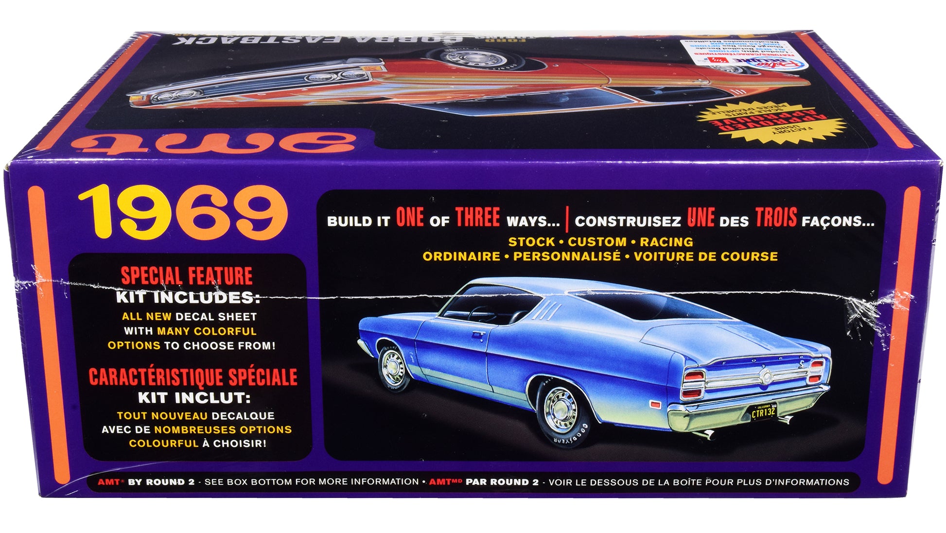 Skill 2 Model Kit 1969 Ford Torino Cobra Fastback 3-in-1 Kit 1/25 Scale Model by AMT-DiecastModeler.com