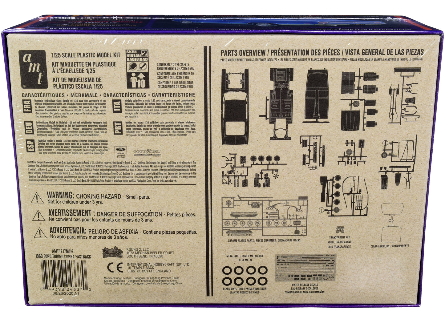 Skill 2 Model Kit 1969 Ford Torino Cobra Fastback 3-in-1 Kit 1/25 Scale Model by AMT