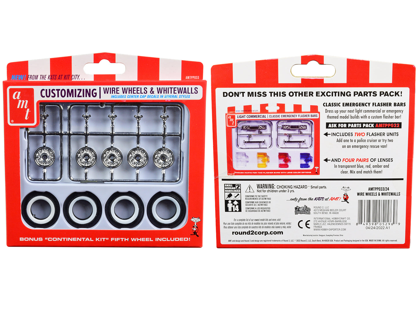 Skill 2 Model Kit Wire Wheels and Whitewall Tires Set of 5 Pieces for 1/25 Scale Models by AMT-DiecastModeler.com