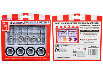Skill 2 Model Kit Wire Wheels and Whitewall Tires Set of 5 Pieces for 1/25 Scale Models by AMT-DiecastModeler.com
