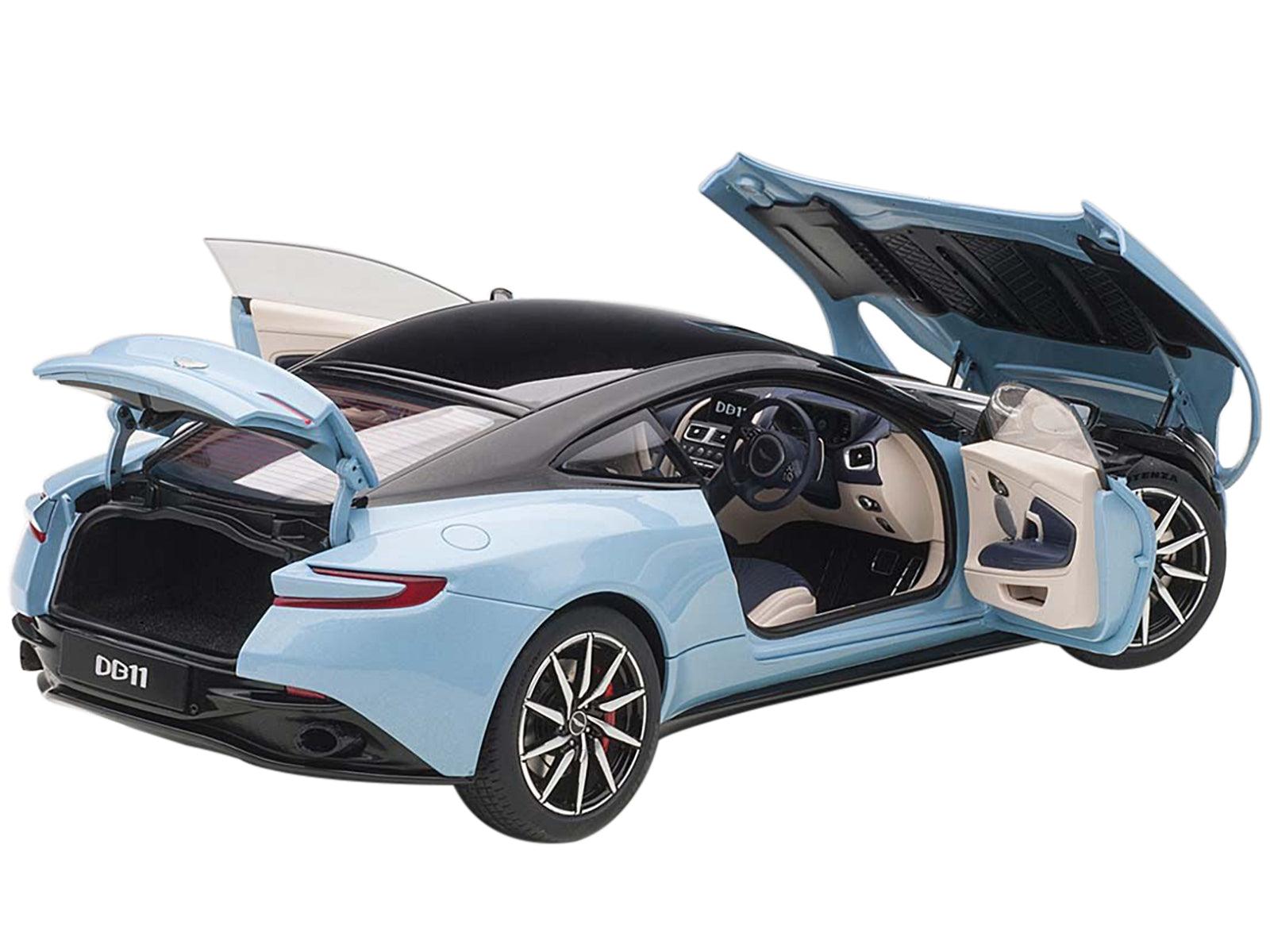 Aston Martin DB11 Q Frosted Glas Blue with Black Top 1/18 Model Car by Autoart-DiecastModeler.com