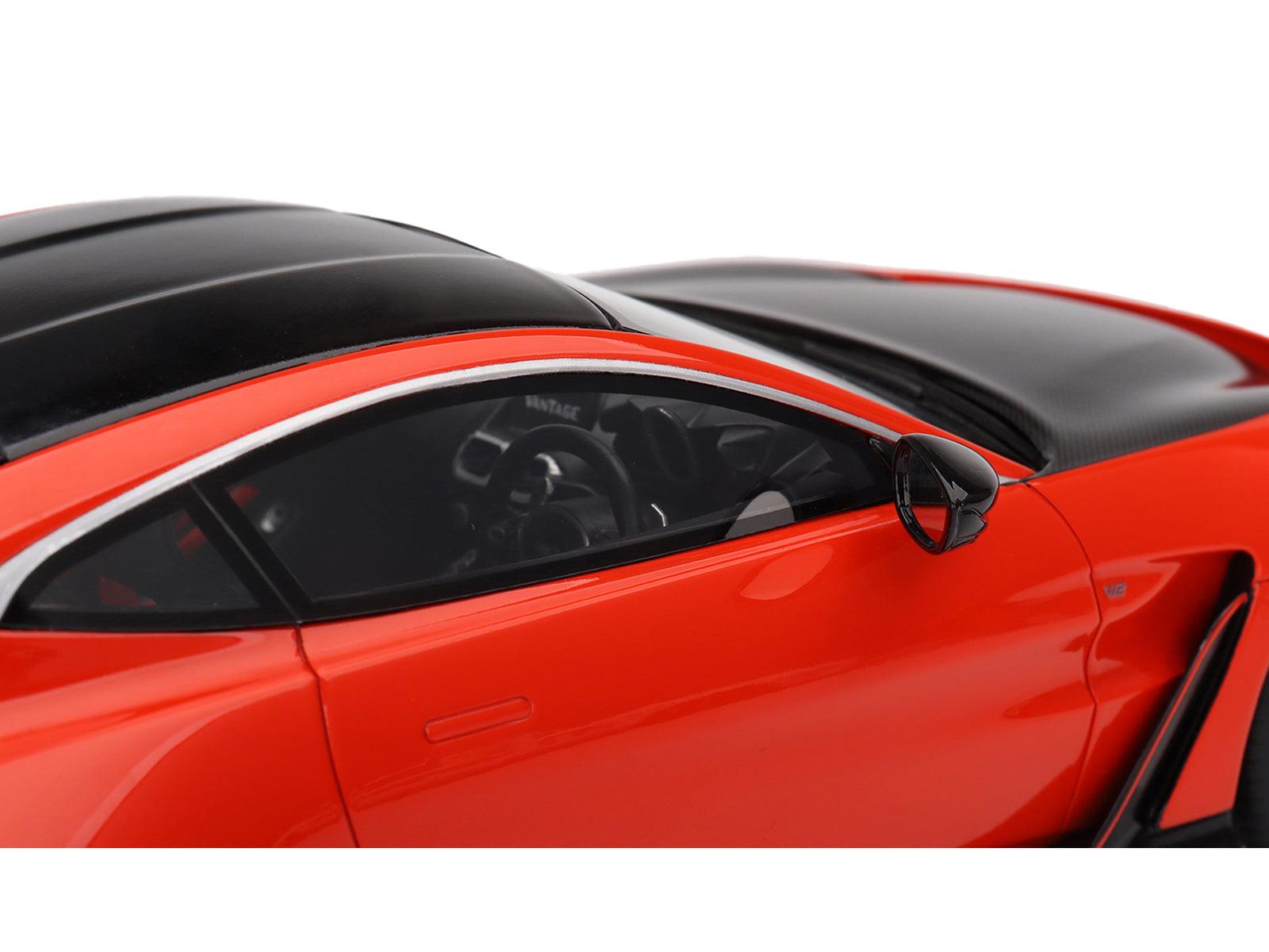 Aston Martin V12 Vantage RHD (Right Hand Drive) Scorpus Red with Black Top and Carbon Hood 1/18 Model Car by Top Speed-DiecastModeler.com