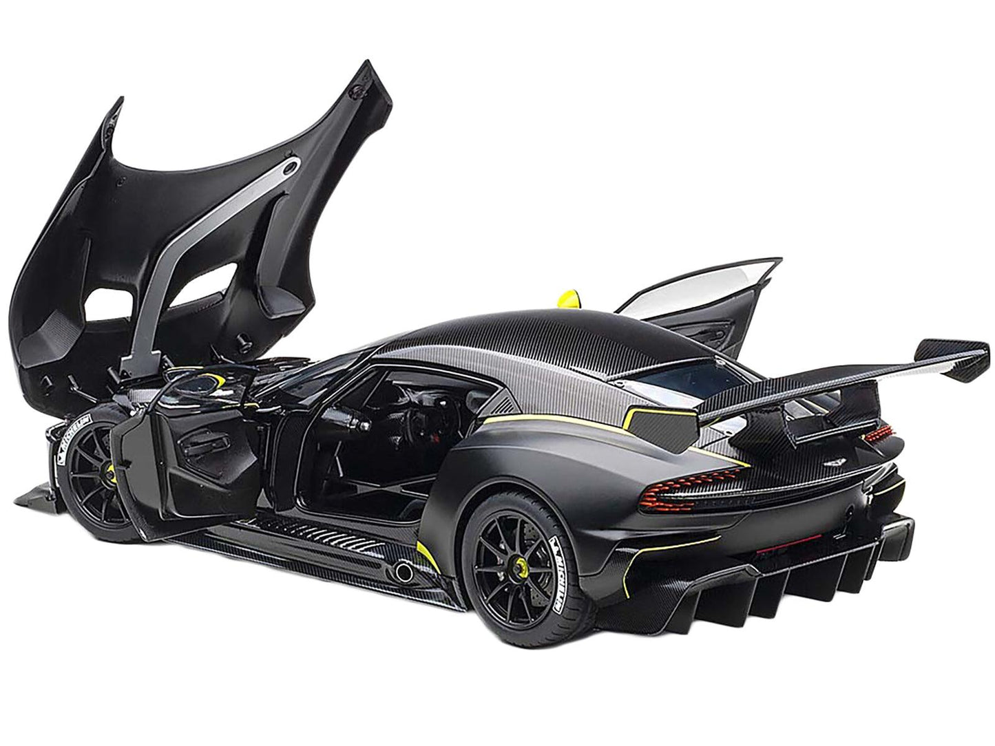 Aston Martin Vulcan Matt Black with Lime Green Stripes 1/18 Model Car by Autoart-DiecastModeler.com