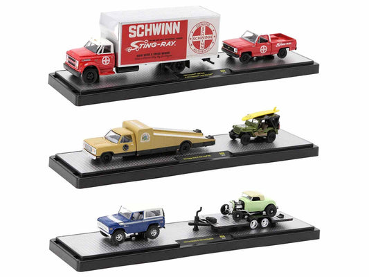 Auto Haulers Set of 3 Trucks Release 68 Limited Edition to 9600 pieces Worldwide 1/64 Diecast Models by M2 Machines-DiecastModeler.com