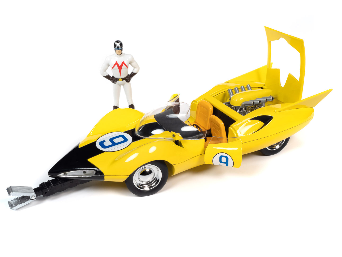 Shooting Star #9 Yellow and Racer X Figurine "Speed Racer" Anime Series 1/18 Diecast Model Car by Auto World