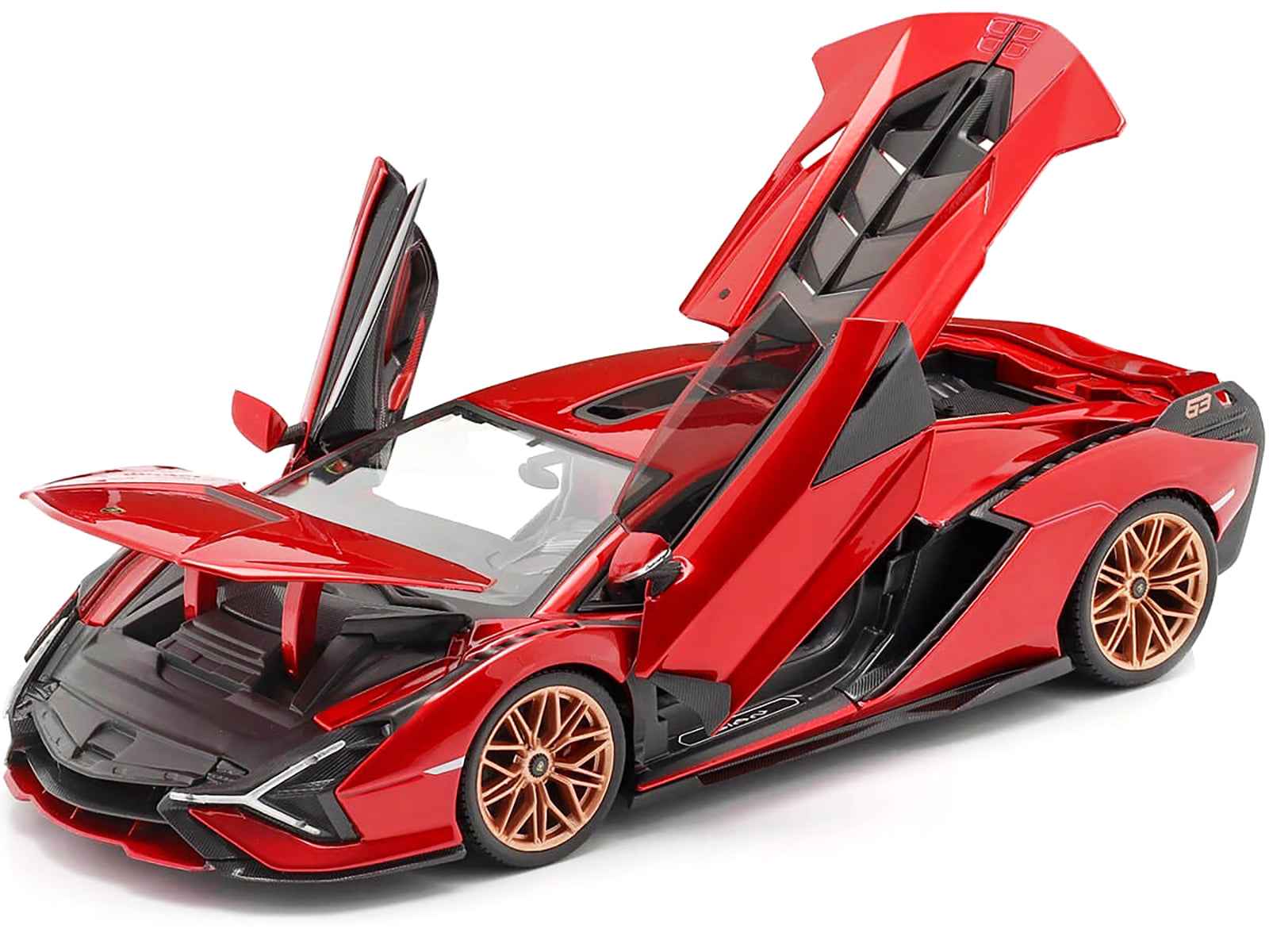Lamborghini Sian FKP 37 Red with Copper Wheels 1/18 Diecast Model Car by Bburago-DiecastModeler.com