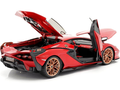 Lamborghini Sian FKP 37 Red with Copper Wheels 1/18 Diecast Model Car by Bburago-DiecastModeler.com