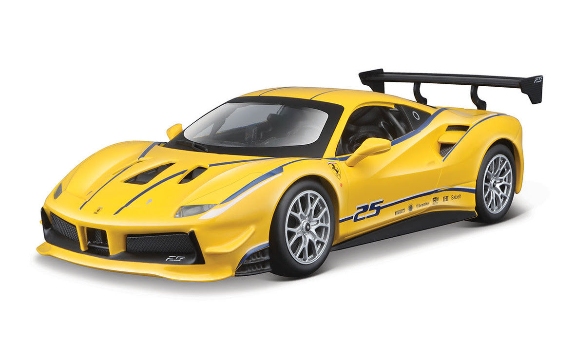 Ferrari 488 Challenge #25 Yellow with Blue Stripes "Ferrari Racing" 1/24 Diecast Model Car by Bburago