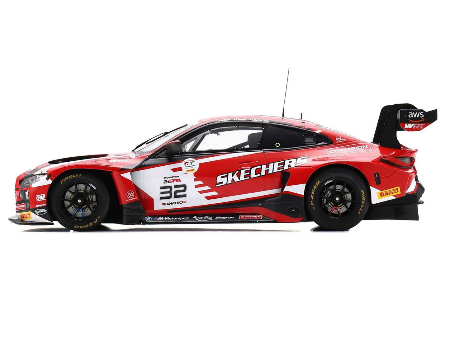 BMW M4 GT3 #32 Sheldon van der Linde - Dries Vanthoor - Charles Weerts "Team WRT" "24 Hours of Spa" (2023) with Acrylic Display Case 1/18 Model Car by Spark-DiecastModeler.com