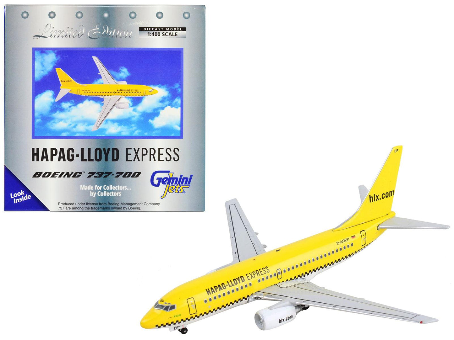 Boeing 737-700 Commercial Aircraft "Hapag-Lloyd" Yellow 1/400 Diecast Model Airplane by GeminiJets-DiecastModeler.com