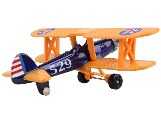 Boeing-Stearman Model 75 PT-17 Kaydet Aircraft Blue and Orange "High Flyer-United States Air Force" with Runway Section Diecast Model Airplane by Runway24-DiecastModeler.com