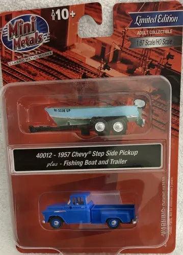 Classic Metal Works 1957 Chevy Step Side Pickup Truck w/Fishing Boat & Trailer-DiecastModeler.com