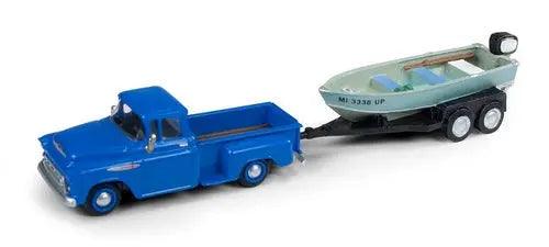 Classic Metal Works 1957 Chevy Step Side Pickup Truck w/Fishing Boat & Trailer-DiecastModeler.com