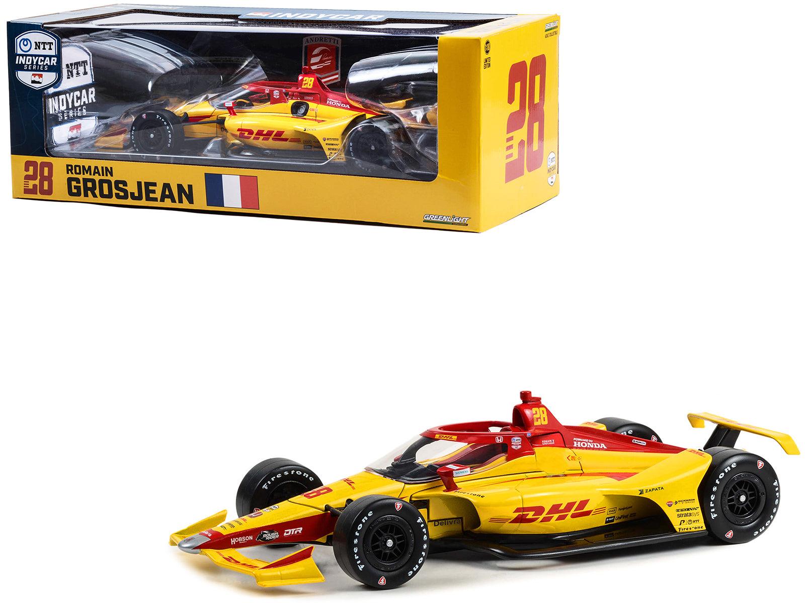 Dallara IndyCar #28 Romain Grosjean "DHL" Andretti Autosport "NTT IndyCar Series" (2023) 1/18 Diecast Model Car by Greenlight-DiecastModeler.com