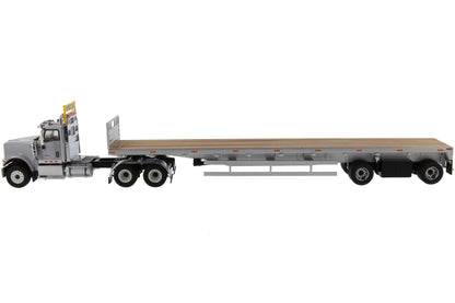 International HX520 Tandem Tractor Light Gray with 53' Flat Bed Trailer "Transport Series" 1/50 Diecast Model by Diecast Masters