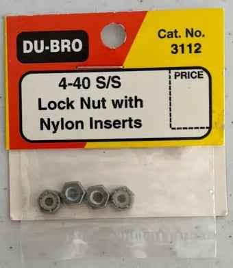 Dubro Stainless Steel Nylon Insert Lock Nut 4-40 S/S (4)-DiecastModeler.com
