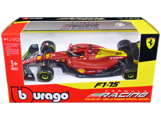 Ferrari F1-75 #16 Charles Leclerc "Giallo Modena" 2nd Place Formula One F1 Italian GP (2022) "Formula Racing" Series 1/43 Diecast Model Car by Bburago-DiecastModeler.com