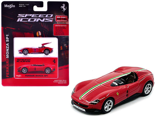 Ferrari Monza SP1 Red with Italian Flag Stripes "Speed Icons" Series 1/64 Diecast Model Car by Maisto-DiecastModeler.com
