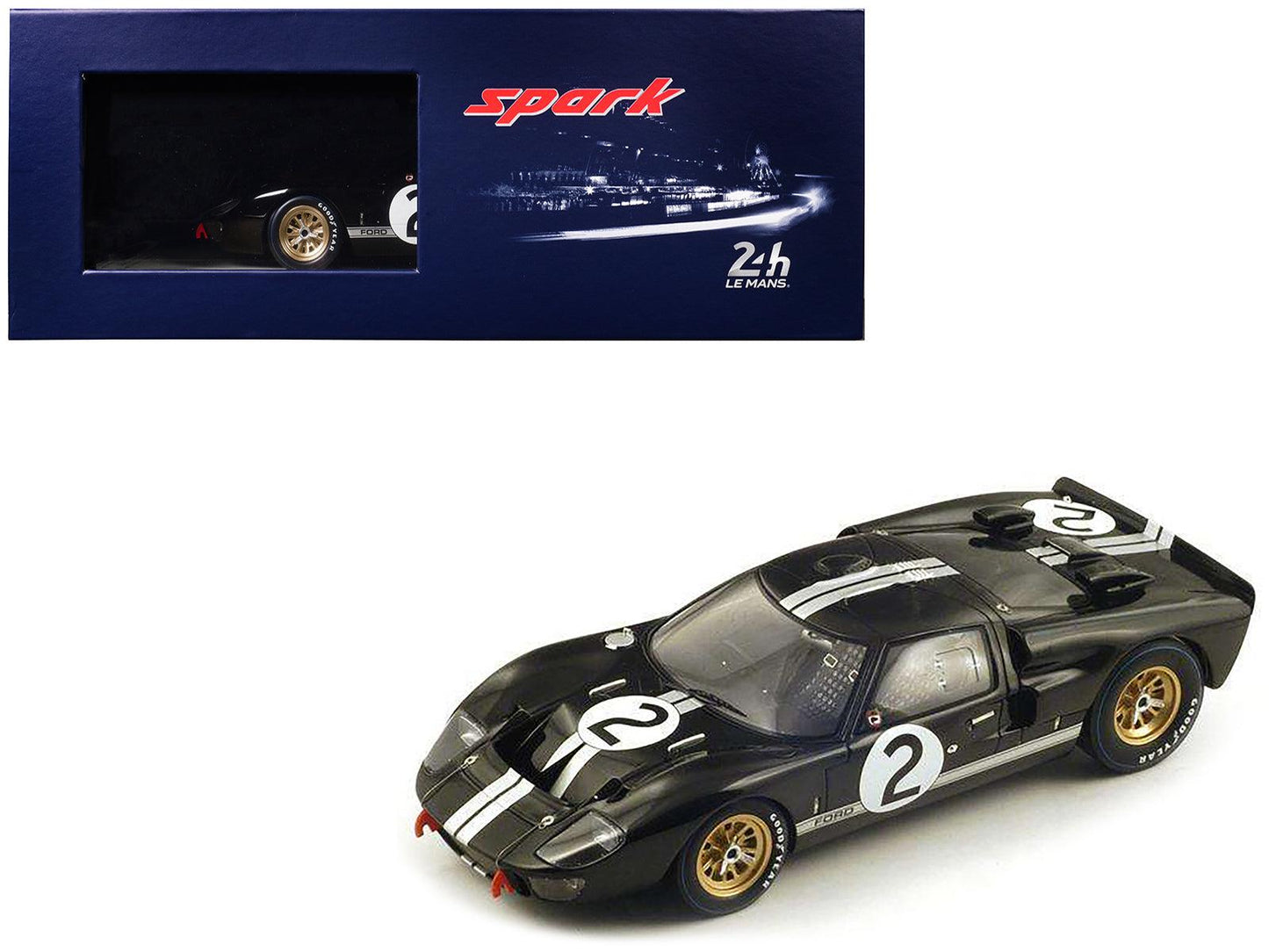 Ford MK 2 #2 Bruce McLaren - Chris Amon "Shelby American" Winner "24 Hours of Le Mans" (1966) with Acrylic Display Case 1/18 Model Car by Spark-DiecastModeler.com