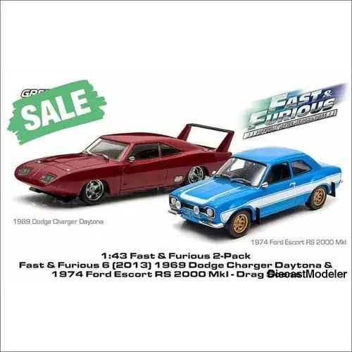 GL 1969 Dodge Charger Daytona and 1974 Ford Escort RS 2 F&F-DiecastModeler.com