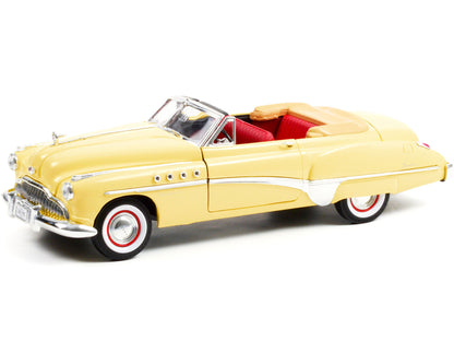 1949 Buick Roadmaster Convertible (Charlie Babbitt's) Yellow with Red Interior "Rain Man" (1988) Movie 1/18 Diecast Model Car by Greenlight-DiecastModeler.com