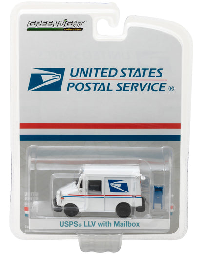 "United States Postal Service" (USPS) Long Life Postal Mail Delivery Vehicle (LLV) with Mailbox Accessory "Hobby Exclusive" 1/64 Diecast Model Car by Greenlight