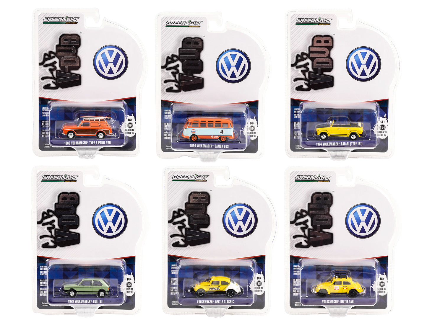 "Club Vee V-Dub" Set of 6 pieces Series 16 1/64 Diecast Model Cars by Greenlight-DiecastModeler.com