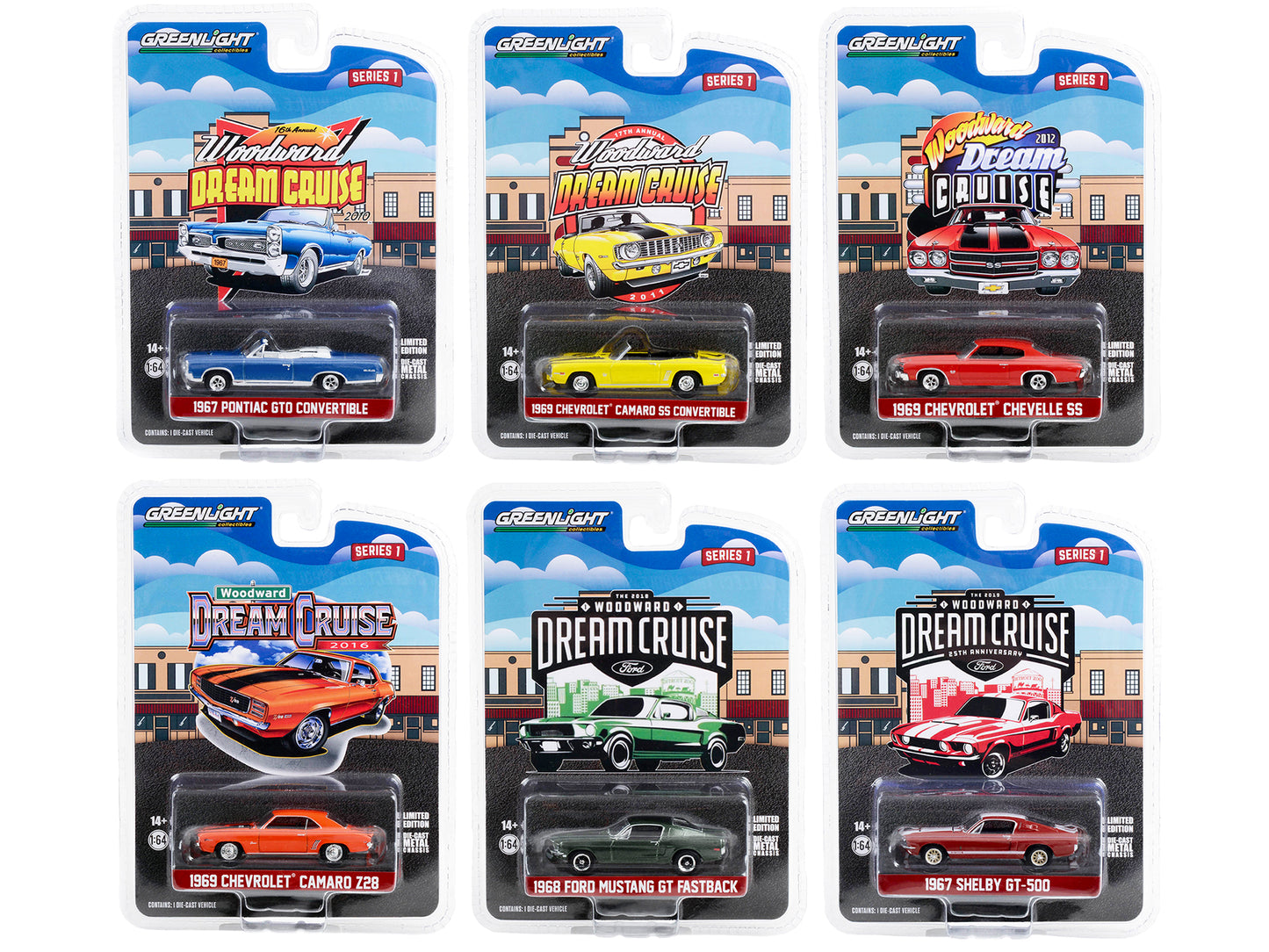 "Woodward Dream Cruise" Set of 6 pieces Series 1 1/64 Diecast Model Cars by Greenlight