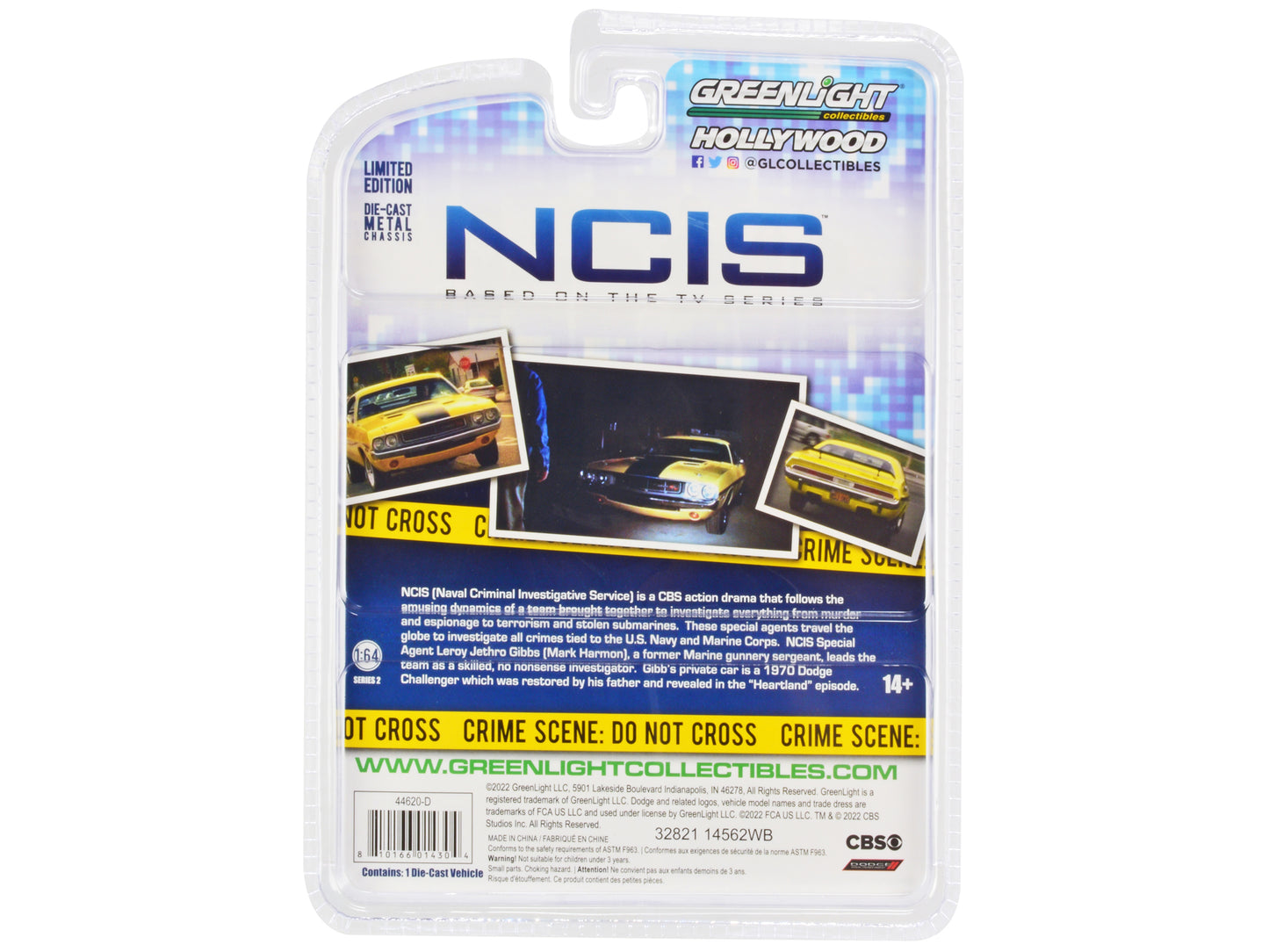 1970 Dodge Challenger R/T (Gibbs') Yellow with Black Stripes "NCIS" (2003) TV Series "Hollywood" Series 1/64 Diecast Model Car by Greenlight