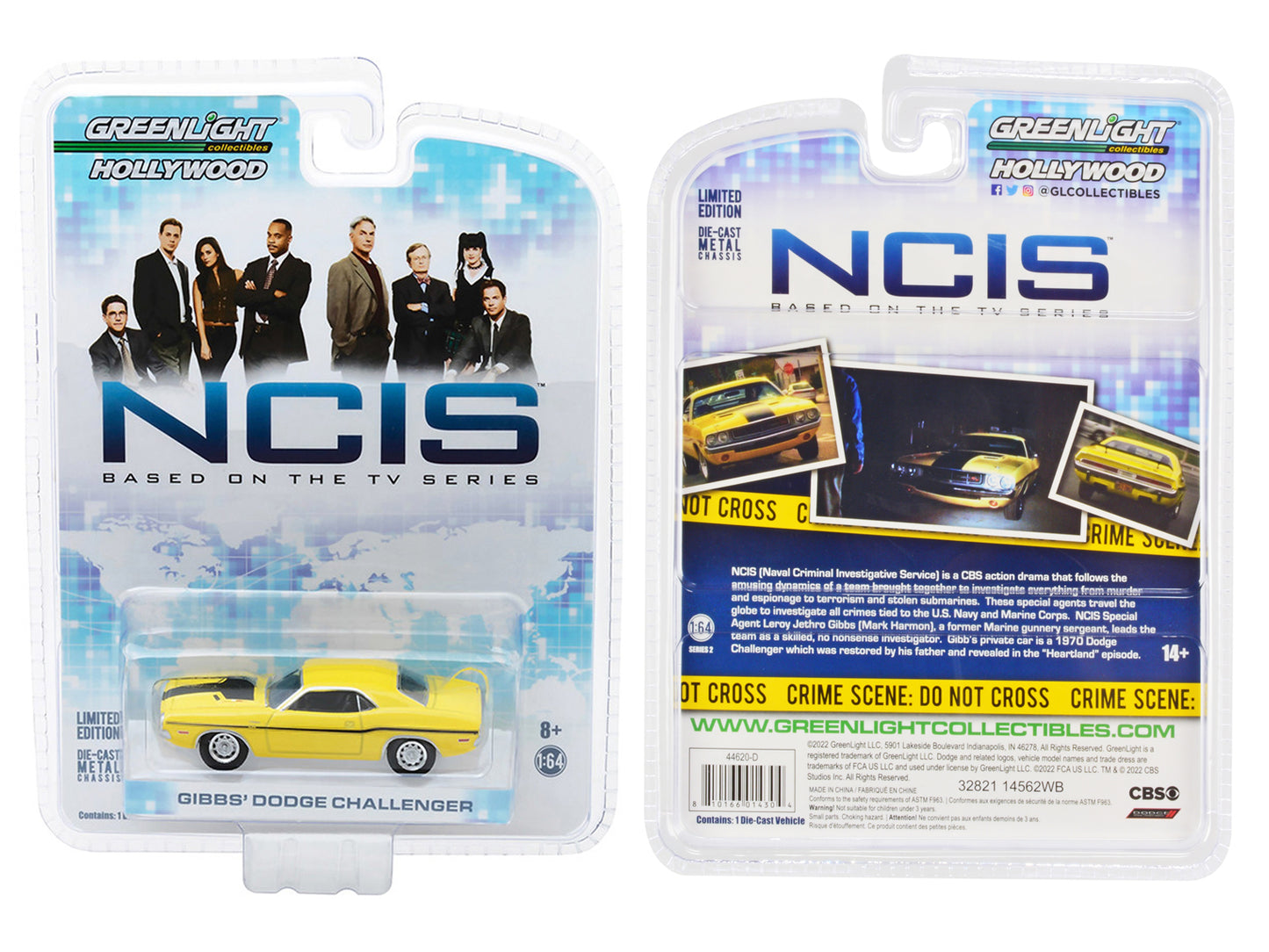 1970 Dodge Challenger R/T (Gibbs') Yellow with Black Stripes "NCIS" (2003) TV Series "Hollywood" Series 1/64 Diecast Model Car by Greenlight