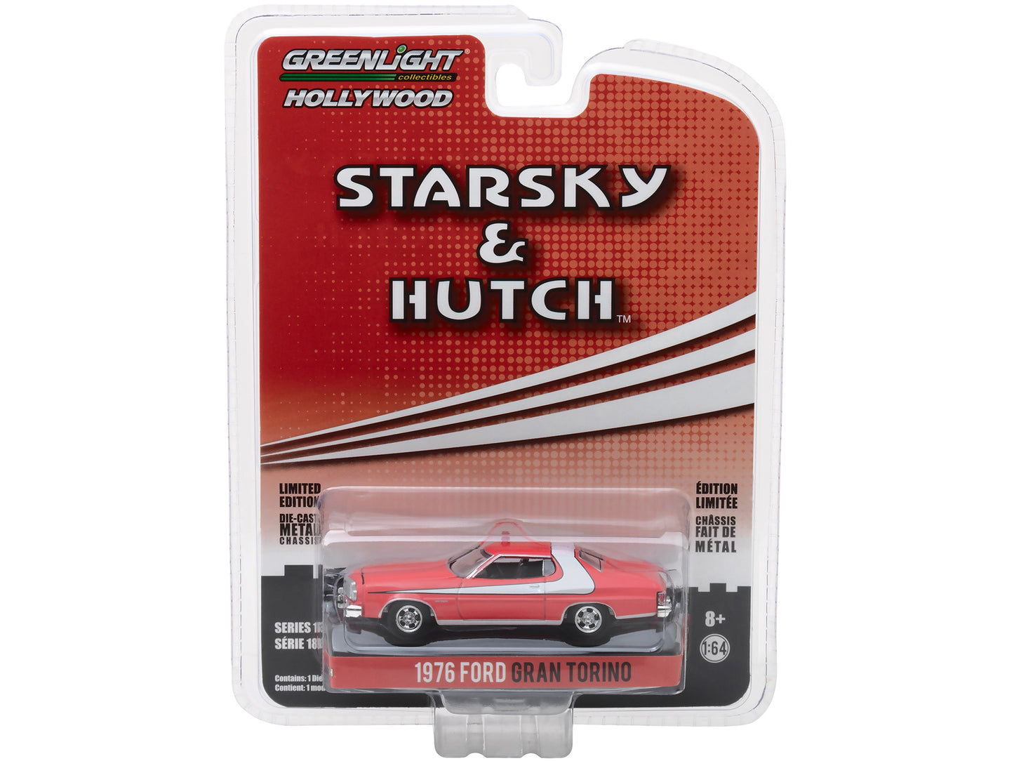 1976 Ford Gran Torino Red with White Stripe "Starsky and Hutch" (1975-1979) TV Series "Hollywood Series" Release 18 1/64 Diecast Model Car by Greenlight-DiecastModeler.com